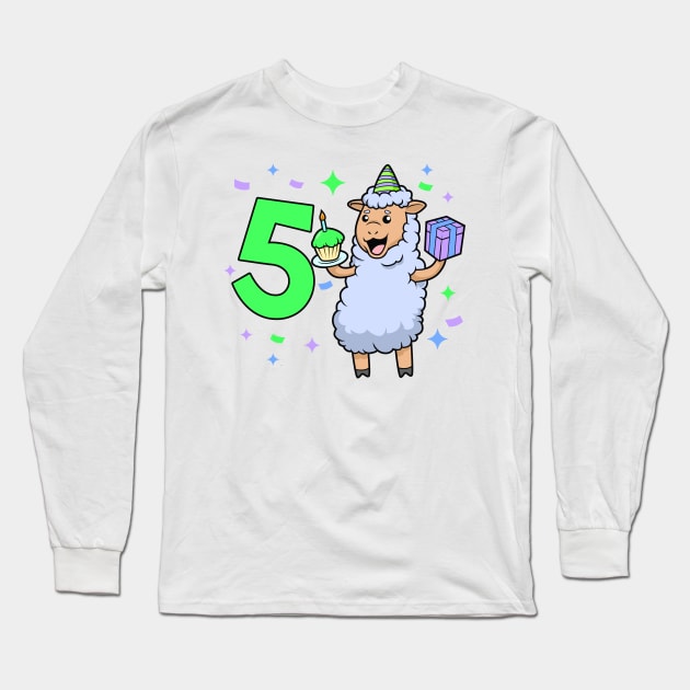 I am 5 with sheep - girl birthday 5 years old Long Sleeve T-Shirt by Modern Medieval Design